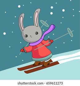 Character bunny on ski vector 