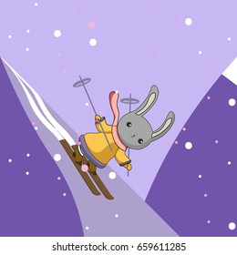 Character bunny on ski vector 