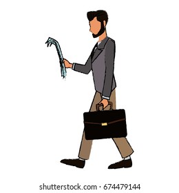 character business man with suit walk with paper