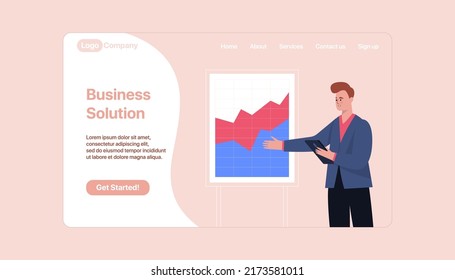 Character with business presentation. Landing page template. Vector illustration in a flat style