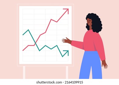 Character with business presentation. Vector illustration in a flat style