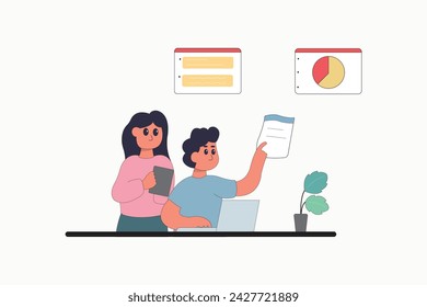 character business teamwork simple concept poin planning analytics vector illustration people
