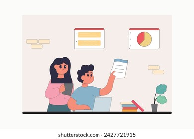 character business teamwork simple concept poin planning analytics vector illustration people