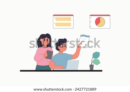 character business teamwork simple concept poin planning analytics vector illustration people