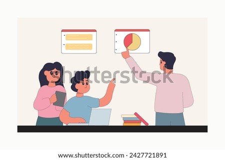 character business teamwork simple concept poin planning analytics vector illustration people