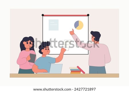 character business teamwork simple concept poin planning analytics vector illustration people