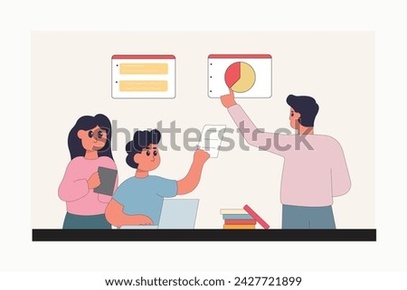 character business teamwork simple concept poin planning analytics vector illustration people