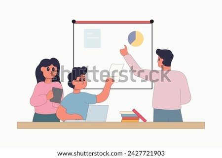 character business teamwork simple concept poin planning analytics vector illustration people