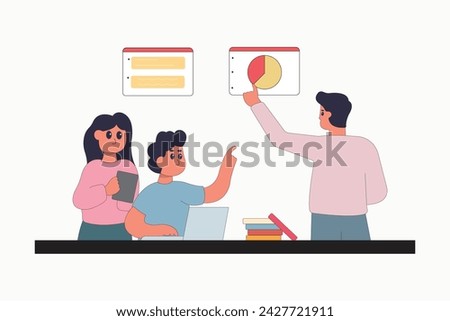 character business teamwork simple concept poin planning analytics vector illustration people