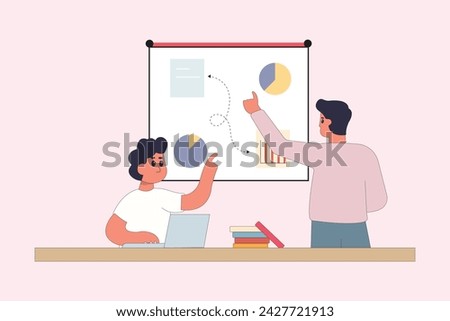 character business teamwork simple concept poin planning analytics vector illustration people