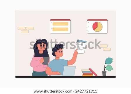 character business teamwork simple concept poin planning analytics vector illustration people