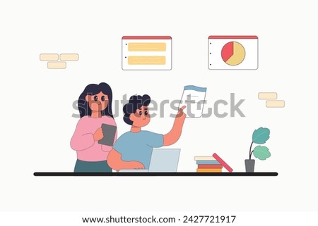 character business teamwork simple concept poin planning analytics vector illustration people