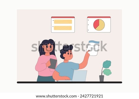 character business teamwork simple concept poin planning analytics vector illustration people