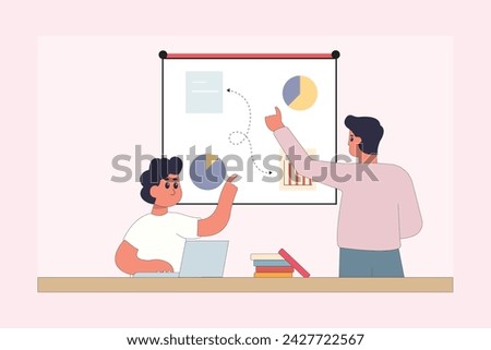 character business teamwork simple concept poin planning analytics vector illustration people