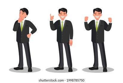 The character of a businessman. Businessman in different poses. Vector illustration in flat style.