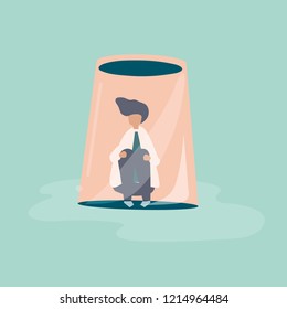 Character of a businessman feeling small and trapped illustration