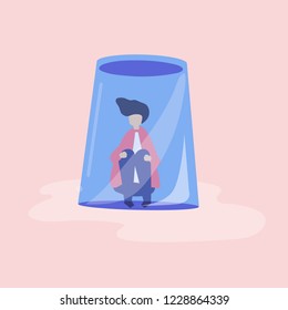 Character of a businessman feeling small and trapped illustration