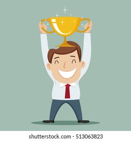 Character businessman holding trophy, vector illustration cartoon