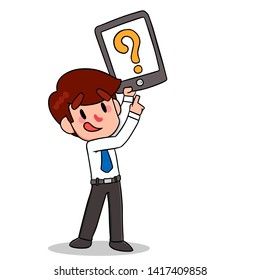 character Businessman or manager funny with Doubt questions series icon vector illustration flat image 