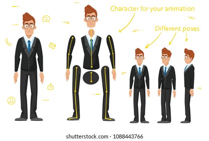 Character is a businessman. The character is ready for animation. 