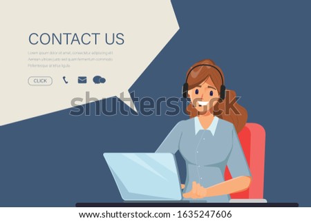 Character of businesswoman in Call center job. Animation scene for motion graphic. Contact us link on website information.