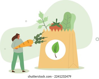 Character buying food in supermarket.flat vector illustration.Healthy food concept.