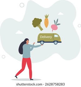 Character buying online fresh organic vegetables, paying for an order and getting groceries delivered. character life .