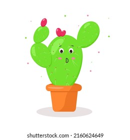 the character is a cactus with a pink flower in a pot of kawaii emotions