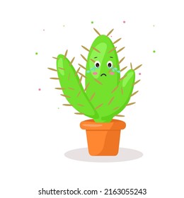 the character is a cactus without needles in a pot of kawaii emotions