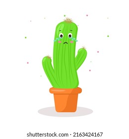 the character is a cactus without needles in a pot of kawaii emotions