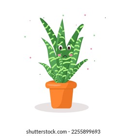 the character is a cactus without needles in a pot of kawaii emotions