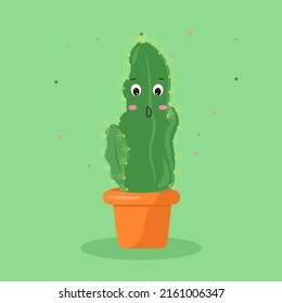 the character is a cactus with yellow needles in a pot of kawaii emotions