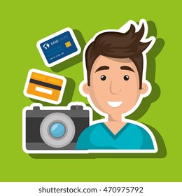 character camera photography and credit card vector illustration
