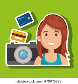 character camera photography and credit card vector illustration