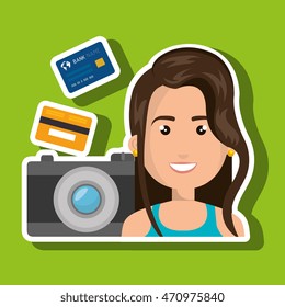 character camera photography and credit card vector illustration