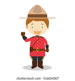 Character from Canada dressed in the traditional way as a Mounted Policeman. Vector Illustration. Kids of the World Collection.