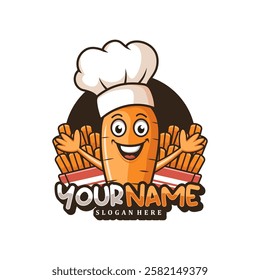 Character Carrot with chef hat logo design concept vector. Creative Carrot Logo Design Template.