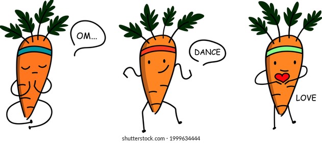 character carrot, dancer, lover, doing yoga, can be used as stickers