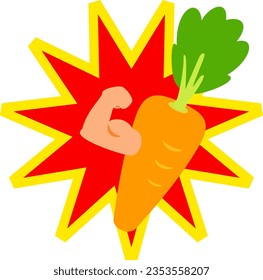 Character of a carrot flexing its arm