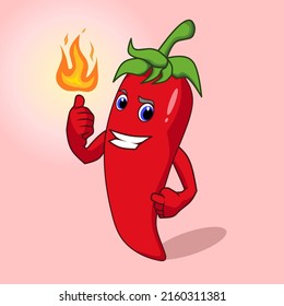 character carton of red chili that makes fire in his hands. fire has a symbol of the level of spiciness of the character.