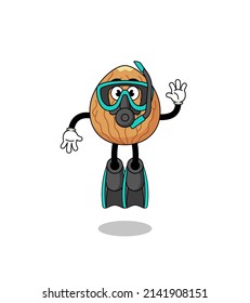 Character cartoon of almond as a diver , character design