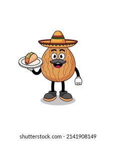 Character cartoon of almond as a mexican chef , character design