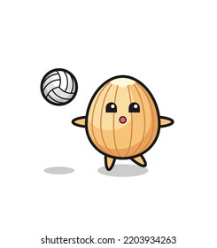 Character cartoon of almond is playing volleyball , cute design