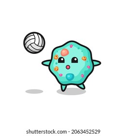 Character cartoon of amoeba is playing volleyball , cute style design for t shirt, sticker, logo element