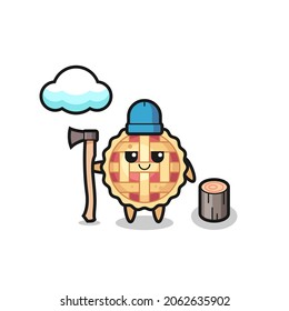 Character cartoon of apple pie as a woodcutter , cute style design for t shirt, sticker, logo element