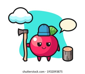 Character cartoon of apple as a woodcutter