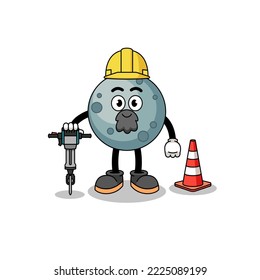 Character cartoon of asteroid working on road construction , character design