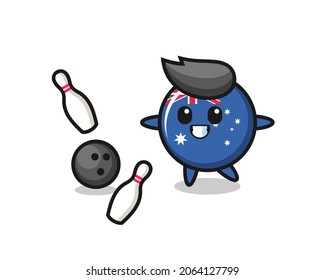 Character cartoon of australia flag badge is playing bowling , cute style design for t shirt, sticker, logo element