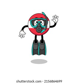 Character cartoon of austria flag as a diver , character design