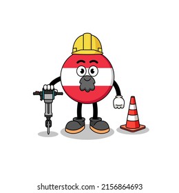 Character cartoon of austria flag working on road construction , character design